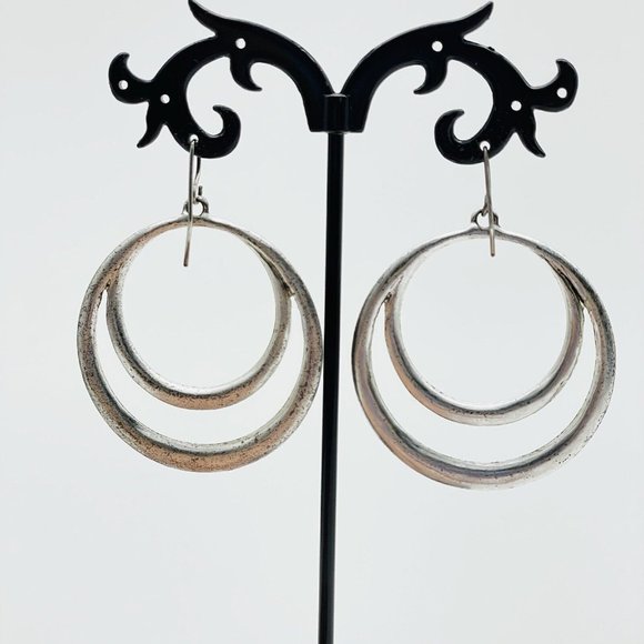 Double Hoop Pierced Earrings Silver Tone Boho Festival Party Hippie Classic - Picture 7 of 8